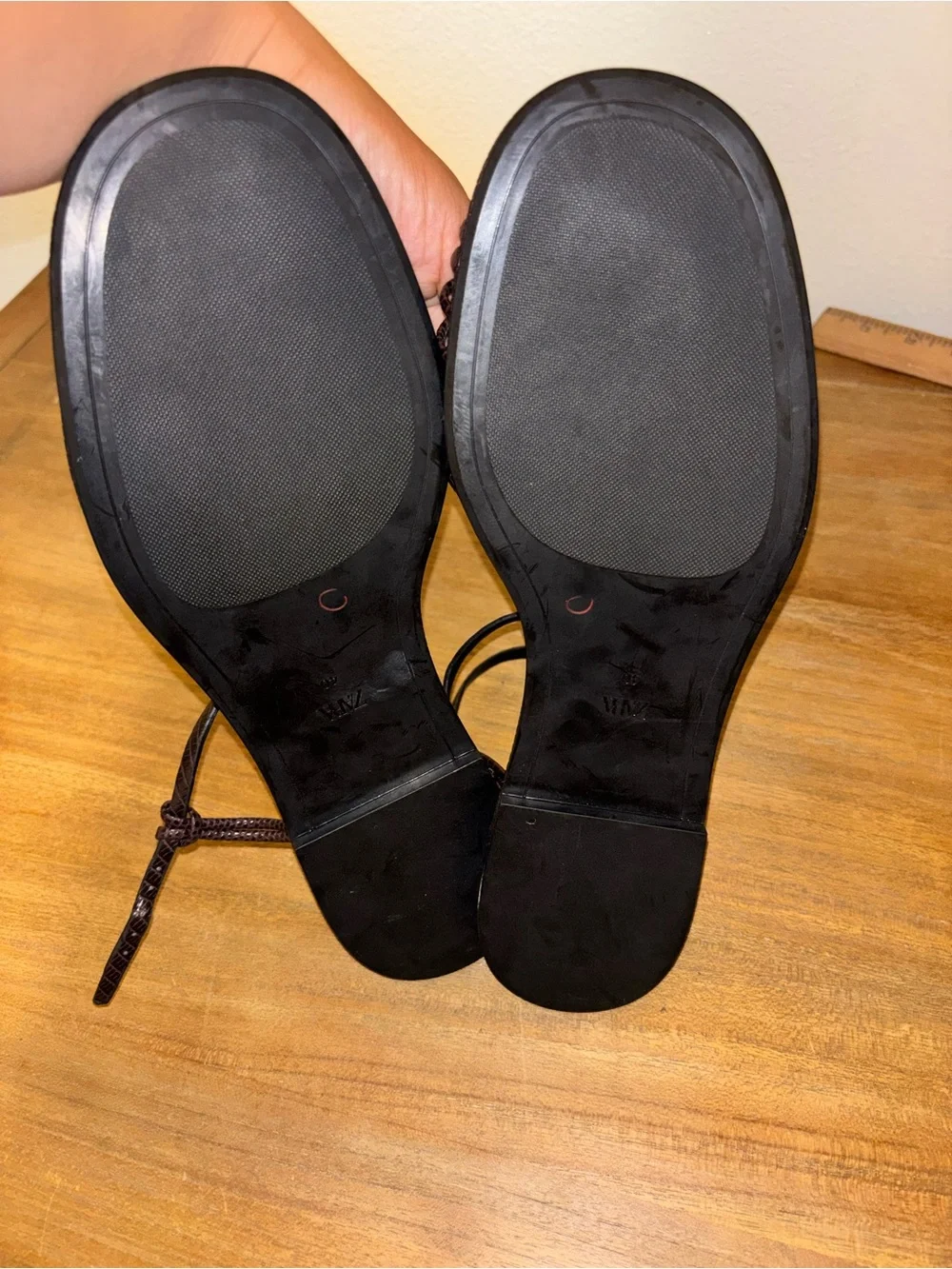 Zara Dark Brown Woven Leather Sandals - Picture 4 of 6